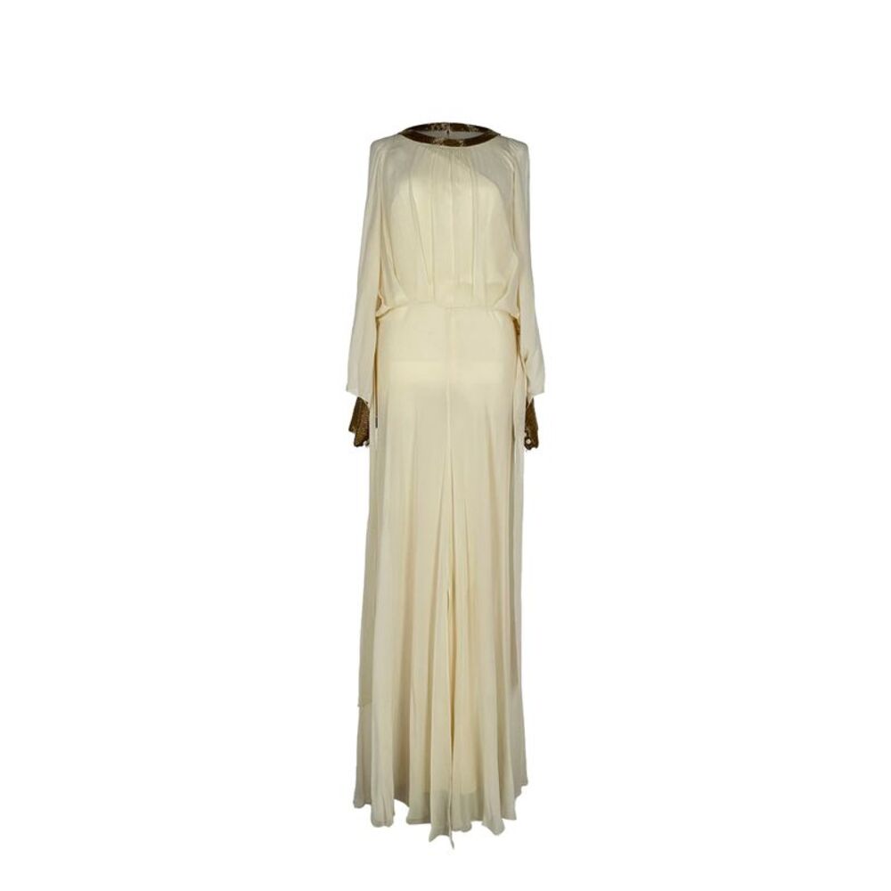 Temperley London Tie-Waist Long Sleeve Maxi Dress in Ivory Silk